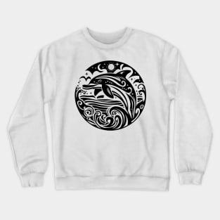 Ocean Waves and Leaping Dolphin Night Sky Crewneck Sweatshirt